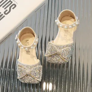 Chaussures princesse pailletées pour filles avec nœud et bride en perles d'été