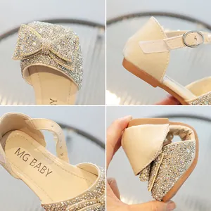 Chaussures de princesse pailletées pour filles avec nœud et semelle souple, vue détaillée