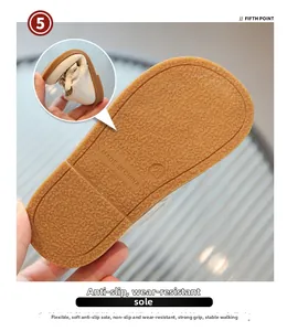 Detail of soft anti-slip rubber sole and flexible white leather for girls' pearl shoes