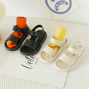 Sandales Enfants Chaussures de Plage Été Cuir PU Semelle Souple Bande Magique Décontracté Style Coréen Chaussures Garçons Filles
