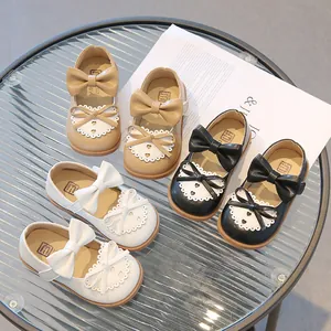 Chaussures Mary Jane pour Filles Chaussures de Princesse Nœud Papillon Découpe en Cœur Semelle Souple Auto-agrippant Enfants Mariage Fête
