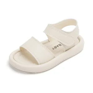 Sandales été pour enfants blanc crème avec semelles souples et brides velcro plage