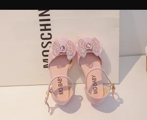 Détails des chaussures de princesse roses pour filles avec paillettes, nœud et strass