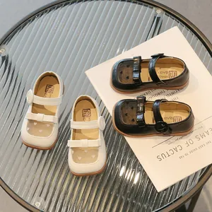 Girls Mary Jane Shoes PU Leather Heart Mesh Breathable Princess Shoes With Bow Sweet Casual Flats For Wedding Party