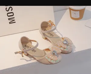 Détails de chaussures princesse crème pour filles avec nœud en strass et paillettes fines