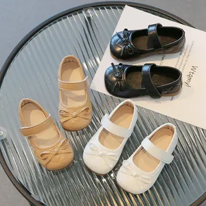 Chaussures Mary Jane pour Filles Princesse Nœud Papillon Matelassé Similicuir Chaussures Plates Fermeture Auto-agrippante pour Enfants