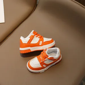 Baskets rétro orange et blanc pour filles en cuir avec semelles épaisses et lacets