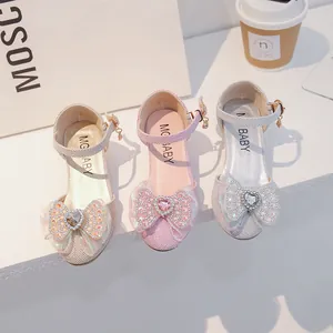 Chaussures de Princesse pour Filles avec Nœud en Strass Paillettes Mary Jane Flats pour Mariage Fête Performance Chaussures de Soirée pour Enfants