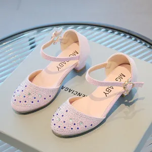 Zapatos de princesa rosa para niñas con diamantes de imitación y tacón bajo