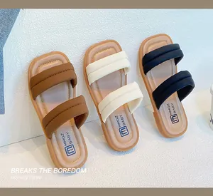 Three pairs of stylish girls' double-strap sandals in brown, cream, and black colors