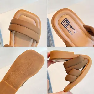 Toddler girls soft-sole fashion sandals with flexible non-slip rubber bottom in brown