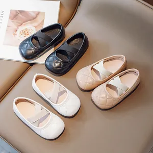 Scarpe Mary Jane da Principessa per Bambina in Pelle PU Trapuntata Suola Morbida Scarpe Basse Con Cinturini Elastici Incrociati Scuola