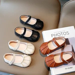 Zapatos Mary Jane para Niñas Pequeñas Cuero PU Diseño Plisado Concha Zapatos de Princesa Suela Blanda Cierre de Gancho y Bucle Zapatos Planos Casuales para Niños