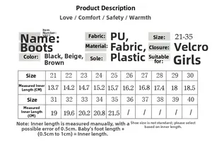 Guide des tailles détaillé pour bottines filles avec mesures de longueur intérieure