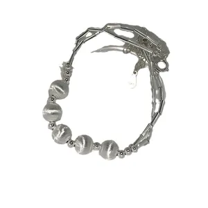 Elegant 925 sterling silver beaded bracelet with brushed matte beads and silver tubes