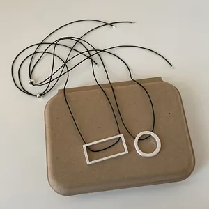 Minimalist geometric brushed metal pendant necklaces with black adjustable cord for women