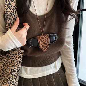 Leopard print velvet magnetic sunglasses holder necklace for stylish travel storage