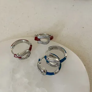 Exquisite horseshoe buckle hoop earrings with colorful enamel and sparkling zircon stones