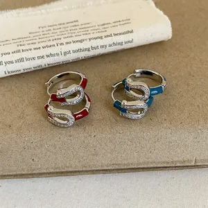 Vintage Horseshoe Enamel Stud Earrings With 925 Sterling Silver Earring Post Zirconia Inlaid Gold Plated Alloy Earrings For Women Jewelry