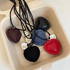 Collar con Colgante de Corazón Retro Estilo Coreano para Mujer Aleación Metal Cuero Denim Terciopelo Cordón Trenzado Joyería