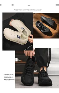 Details von Herren Ledersneakern in Beige und Schwarz mit rutschfesten Sohlen für Outdoor