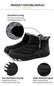 Waterproof snow boots with thermal faux fur lining and side zipper detail in black