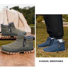 Water-repellent men's winter snow boots with warm fleece lining and side zipper