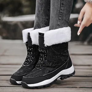 Botas de Nieve de Invierno para Mujer Forradas de Piel Sintética Cálidas Zapatos de Caminata Antideslizantes de Cuero PU Acolchado