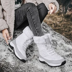 Botas de nieve de invierno impermeables para mujer con forro de piel cálida y suelas