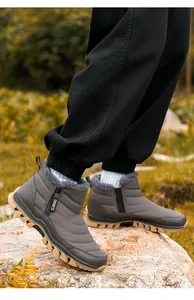 Men's warm fleece-lined winter snow boots with anti-slip waterproof hiking soles