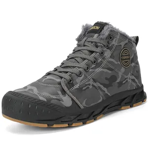 Men's camouflage waterproof high-top snow boots with warm faux fur lining for winter