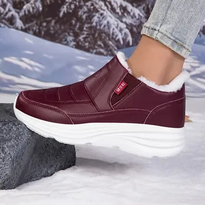 Scarpe da camminata invernali bordeaux foderate per anziani con suola spessa