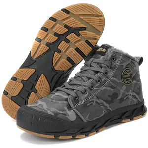 Men's camouflage high-top winter boots with warm fur lining and durable non-slip sole for hiking
