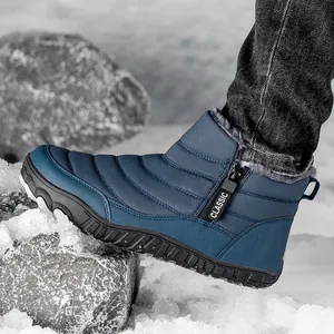 Winter outdoor snow boots in dark blue with fleece lining and non-slip rubber soles