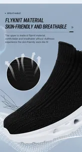 Détail de la maille tricotée respirante sur ces baskets de course légères noir et blanc