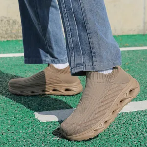 Baskets chaussettes en maille kaki respirante avec semelles épaisses à amorti creux