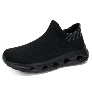 Chaussures de course noires en maille sans lacets avec semelle creuse et respirante