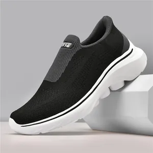 Men Slip On Walking Shoes Breathable Flyknit Fabric Soft Sole Non Slip Casual Daily Sport Comfort Loafers For Men