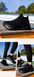 Detail von schwarzen Strick-Slippern mit atmungsaktivem Stoff und gedämpfter Sohle