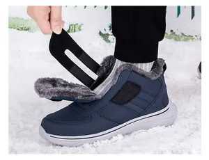 Détail de bottes de neige d'hiver avec doublure en fourrure et fermeture Velcro