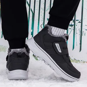 Botas de nieve para hombre con forro de piel cálida y cierre de velcro en la nieve