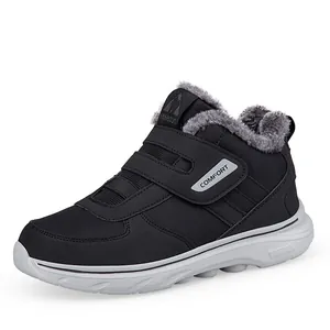 Botas de nieve altas negras con forro de felpa y cierre de velcro para hombre y mujer