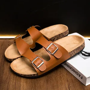 Braune Doppelriemen Kork Sandalen mit verstellbaren Schnallen und Kunstleder-Finish