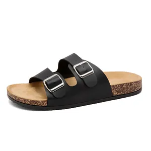 Klassische schwarze Kork-Sandalen mit Doppel-Schnallen und ergonomischem Fußbett für Herren