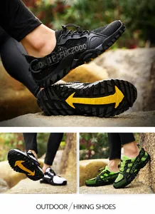 Deep lug rubber sole for anti-slip grip and shock absorption on outdoor hiking shoes