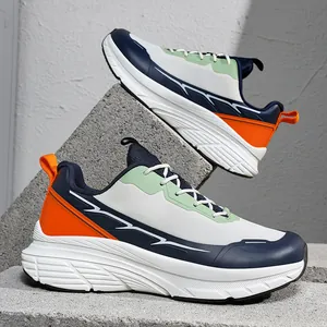 Men's Wide Toe Box Running Shoes Breathable Mesh Thick Sole Casual Sneakers Lightweight Fashion Patchwork Walking Shoes Plus Size