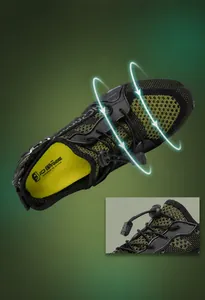 Detail of breathable large mesh fabric and elastic quick lace system on hiking shoes