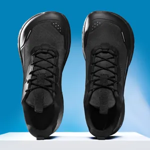 Men's wide toe box black running shoes with breathable mesh and comfortable fit