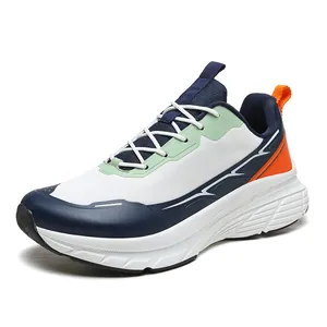 Wide toe box breathable mesh athletic running shoes in navy and white colorway
