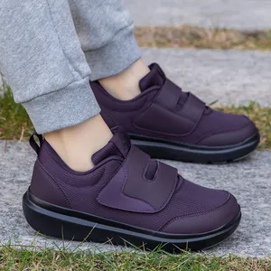 Deep purple orthopedic walking shoes for seniors with velcro straps and cushioned sole